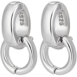 Silver 2Pcs 925 Sterling Silver Fold Over Clasps, with 1Pc Sided Suede Fabric, Silver, 7x4.5mm, Inner Diameter: 4.5mm