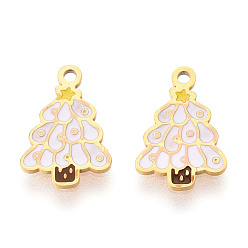 Белый 304 прелести нержавеющей стали, с эмалью, реальный 14 k позолоченный, очарование рождественской елки, ионное покрытие (ip), белые, 12.5x8.5x0.8 мм, отверстие : 1 мм