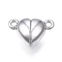 Платина Латунные магнитные застежки с петлями, без никеля , сердце, платина, 9.5x15x6 мм, отверстие : 1.5 мм