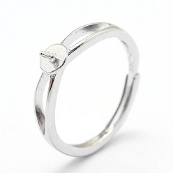 Платина Регулируемые кольца с родиевым покрытием, устойчивые к потускнению 925 из стерлингового серебра с жемчужным гнездом, за половину пробурено бисера, платина, 16 мм, штифты : 0.6 мм