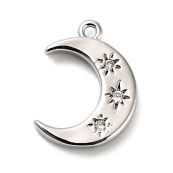Платина Латунные микро проложить кубического циркония подвески, Луна прелести, стойки покрытие, долговечный, без свинца и без кадмия, платина, 14x10x2 мм, отверстие : 1 мм