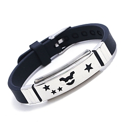 Stier Edelstahl-Gliederarmband mit Sternbild und Silikonkordeln, Stier, 8-7/8 Zoll (22.5 cm)
