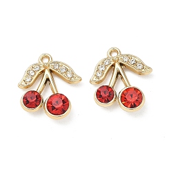 Золотой Подвески из сплава и страза, черри прелести, uv покрытие, золотые, 20x17.5x5.5 мм, отверстие : 1.6 мм