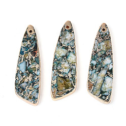 Стально-синий Окрашенный натуральный регалит / имперская яшма / подвески из яшмы с морскими осадками, крылатые прелести, с золотым металлом, инкрустированным, стальной синий, 45~45.5x13.5x4 мм, отверстие : 1~1.2 мм