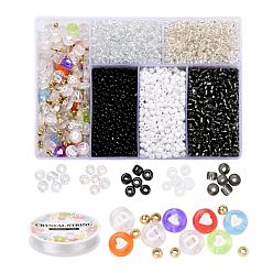 (52) Непрозрачная лаванда Ювелирные изделия, включая круглые 8/0 стеклянные бусины, бусины из акрила и абс-пластика, Эластичная кристальная нить, разноцветные, бусины: около 3140 шт. / набор