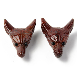 Красный Камень Природные красной яшмы подвески, сверху просверленные бусы, с глазком из черного оникса, голова волка, 46~47x32.5~33.5x18 мм, отверстие : 2 мм