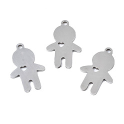 Stainless Steel Color Non-Tarnish 201 Stainless Steel Pendants, Laser Cut, Boy Silhouette Charm, Stainless Steel Color, 18x12x1mm, Hole: 1.4mm