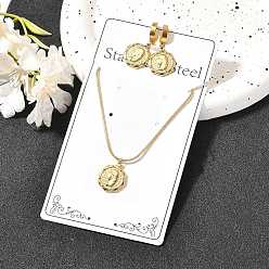 Золотой Восьмиугольник с женщинами 304 ожерелья из нержавеющей стали и серьги-кольца для женщин, ионное покрытие (ip), золотые, 15.75 дюйм (400 мм)