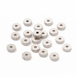 Нержавеющая Сталь Цвет Не тускнеет 201 разделительные бусины из нержавеющей стали, плоский круглый с ромбовидной текстурой, цвет нержавеющей стали, 8x3 мм, отверстие : 2 мм