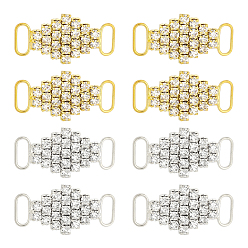 Dorado & Plateado 8 piezas 2 colores rombo latón diamantes de imitación conectores de bikini hebillas, para conectores de trajes de baño, ropa, , decoraciones de boda, oro y plata, 36x18x3.5 mm, agujero: 10x4 mm, 4 piezas / color