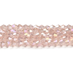 Pink Transparent Electroplate Glass Beads Strands, AB Color Plated, Faceted, Bicone, Pink, 4x4mm, Hole: 0.8mm, about 82~85pcs/strand, 12.01~12.2 inch(30.5~31cm)