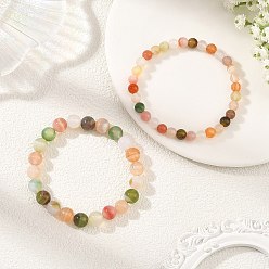 Ágata Normal 2pcs 2 estilos conjuntos de pulseras elásticas de cuentas de ágata natural para mujer, diámetro interior: 2.09~2.20 pulgada (5.3~5.6 cm), 1 pc / estilo