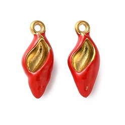 Красный 304 нержавеющей стальной эмали подвески, ионное покрытие, в форме раковины, золотые, красные, 16x7x6 мм, отверстие : 1.2 мм