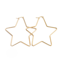Золотой Серьги из 201 нержавеющей стали, с 304 штифтов из нержавеющей стали, звезда, золотые, 12 датчик, 65.5x63.5x2 мм, штифты : 1x0.7 мм