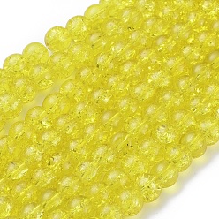 Yellow Spray Painted Crackle Glass Beads Strands, Round, Yellow, 8mm, Hole: 1.3~1.6mm, about 100pcs/strand, 31.4 inch