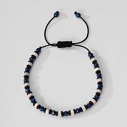 Природный Драгоценный Камень Браслеты из плетеных бусин с натуральными драгоценными камнями и синтетическими немагнитными гематитовыми бусинами., Браслеты из плетеной волоконной нити для мужчин, регулируемый