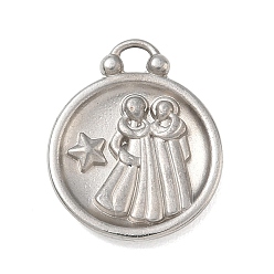 Близнецы 12 созвездия 304 подвески из нержавеющей стали, плоско-круглые, цвет нержавеющей стали, шарм Близнецов, 20.5x17x2.7 мм, отверстие : 2.4x2.7 мм