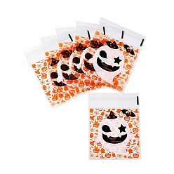 Ghost Halloween Theme Plastic Bakeware Bag, with Self-adhesive, for Chocolate, Candy, Cookies, Square, Ghost, 130x100mm, Inner Diameter: 100x100mm, 2 styles, 50pcs/style, 100pcs/bag