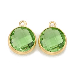 Темный Морско-зеленый Стеклянные прелести, с настоящей 18k позолотой, фурнитура из латуни без кадмия, никеля и свинца, долговечный, плоские круглые граненые, темно-зеленый, 13.5x11x5 мм, отверстие : 1.4 мм