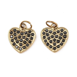 Настоящее золото 18K 304 подвески из нержавеющей стали, сердце прелести, со стразами, ионное покрытие (ip), с целью перехода в кольце, реальный 18 k позолоченный, 10.5x9.5x1.5 мм