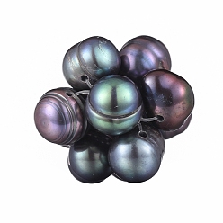Prussian Blue Handmade Natural Cultured Freshwater Pearl Woven Beads, Cluster Beads, with Nylon Wire, Prussian Blue, 14mm