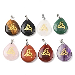 Смешанные камни Природные смешанные подвески драгоценных камней, с реечной обшивкой латунными выводами, без кадмия и без свинца, очарование слезы, смешанные окрашенные и неокрашенные, 31x25x5~7 мм, отверстие : 4.5x4 мм