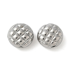 Нержавеющая Сталь Цвет 304 Вафельные шарики из нержавеющей стали, плоско-круглые, анти-тускнение, цвет нержавеющей стали, 8~8.5x4.5 мм, отверстие : 1.4 мм