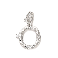 Letter O Реечное покрытие латунь микро паве кубический цирконий европейские подвески с подвесками, кулон с большой буквой и отверстием, платина, долговечный, без кадмия и без свинца, Письмо O, 24.5 мм, очарование: 18x16x2 мм, отверстие : 4x2.5 мм