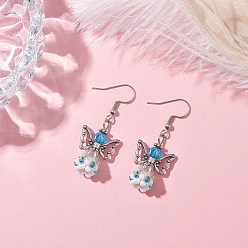 Темно-Голубой Серьги-подвески из стеклянных бусин ручной работы в виде ангела для женщин, 304 нержавеющей стали серьги крюков, античное серебро, глубокое синее небо, 44.5x18 мм