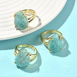Амазонит Латунные манжеты с открытыми кольцами, с натуральным амазонитом, слеза, граненые, стойки покрытие, долговечный, золотые, 18 мм