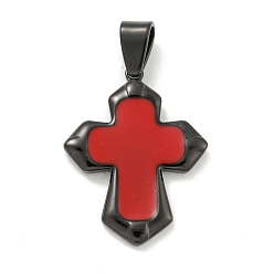 Red 304 Stainless Steel Pendants, with Enamel, Cross Charm, Black, Red, 32.5x24.5x3.5mm, Hole: 7x4.5mm