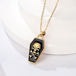 Золотой Тема хеллоуина 304 гроб из нержавеющей стали с черной эмалью и подвеской в виде черепа для мужчин, золотые, 17.72 дюйм (45 см)