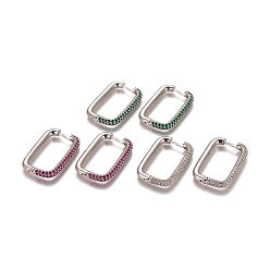 (52) Непрозрачная лаванда Серьги-кольца из латуни с микро-паве из фианита, прямоугольные, платина, разноцветные, 29.5x19.5x3.5 мм , штифт: 1 мм