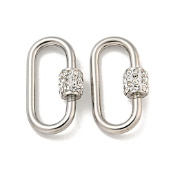 Oval 304 Брелоки карабин винтовые с замком из нержавеющей стали, для изготовления ожерелий, быстрые ссылки, с полимерной глиной горный хрусталь, овальные, 21x10x2 мм