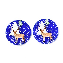 Deer Christmas Theme 3D Printed Resin Pendants, DIY Earring Accessories, Flat Round with Pattern, Deer Pattern, 37.5x2.5mm, Hole: 1.6mm