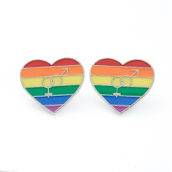 Colorful Alloy Pride Enamel Brooches, Enamel Pin, with Butterfly Clutches, Rainbow Heart with Male & Female Symbol, Platinum, Colorful, 23.5x27x10mm