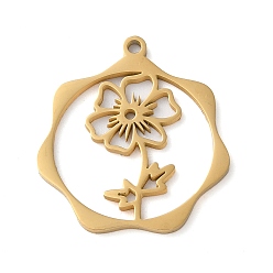 Golden 304 Stainless Steel Pendants, Flower, Golden, 23.5x21.5x1mm, Hole: 1.5mm