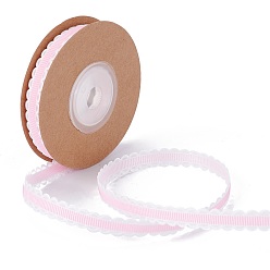 Pink Lace Edge Ribbon, Polycotton Ribbon, for Gift Packaging, Pink, 3/8 inch(10mm), about 10 yards/roll
