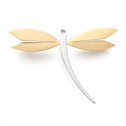 Золотой & Цвет Нержавеющей Стали 304 из нержавеющей стали большие кулоны, со стразами, стрекоза, золотые и нержавеющая сталь цвет, 55x42x2 мм, отверстие : 5 мм