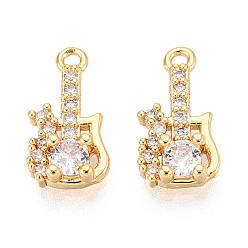 Настоящее золото 18K Латунные микропаве прозрачные подвески с фианитом, гитарные прелести, без никеля , реальный 18 k позолоченный, 12.5x6.5x3 мм, отверстие : 1.2 мм