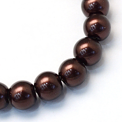 Saddle Brown Baking Painted Pearlized Glass Pearl Round Bead Strands, Saddle Brown, 6~7mm, Hole: 1mm, about 145pcs/strand, 31.4 inch