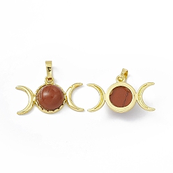 Red Jasper Natural Red Jasper Pendants, Triple Moon Charms, with Golden Tone Rack Plating Brass Findings, Cadmium Free & Lead Free, 15x26x7mm, Hole: 6.5x4mm
