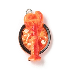 Коралловый Непрозрачные подвески смолы, с железной платиной петлей, имитация еды, сыр дуриан, коралл, 34x20x7 мм, отверстие : 2 мм