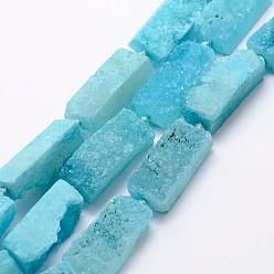 Light Sky Blue Natural & Dyed Druzy Agate Beads Strands, Rectangle, Light Sky Blue, 30~34x13~14x11.5~12mm, Hole: 1mm, about 12pcs/strand, 16.9 inch(43cm)