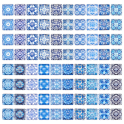 (52) Непрозрачная лаванда 4 сумки стеклянные кабошоны, площадь с цветочным узором, разноцветные, 15x15x5 мм, 20 шт / пакет