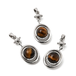 Платина Природных тигровый глаз подвески, Овальный кулон с подвесками в виде планет, инкрустированный прозрачными кубическими циркониями из латуни., платина, 27x13.5x8 мм, отверстие : 5x3 мм