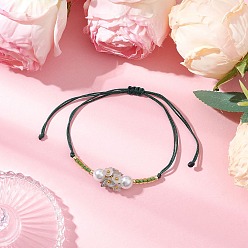 Темно-Зеленый Регулируемые браслеты из нейлонового шнура с плетеными бусинами, браслеты из акриловых бусин-цветов для женщин, со стеклянными бисеринами, темно-зеленый, внутренний диаметр: 2-3/8~3-3/8 дюйм (6~8.5 см)