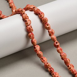 Коралловый Синтетических нитей бирюзовые бусы, череп, окрашенные, окрашеные, коралл, 8x6x7 мм, отверстие : 1 мм, около 47 шт / нитка, 14.17'' (36 см)