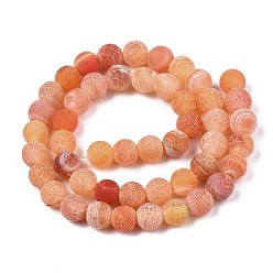 Tomato Natural Weathered Agate Beads Strands, Frosted, Dyed, Round, Tomato, 8mm, Hole: 1mm, about 47pcs/strand, 15.7 inch