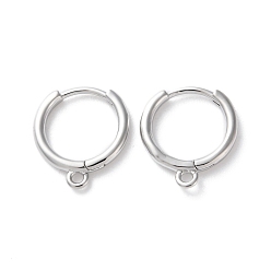 Платинированный Фурнитура для сережек Huggie Hoop из латуни, долговечный, без кадмия, без никеля и без свинца, Реальная платина, 15.5x14x2 мм, отверстие : 1.5 мм, штифты : 1 мм